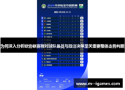 为何深入分析欧协联赛程对球队备战与投注决策至关重要整体走势判断