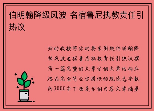 伯明翰降级风波 名宿鲁尼执教责任引热议 伯明翰降级风波 名宿鲁尼执教责任引热议